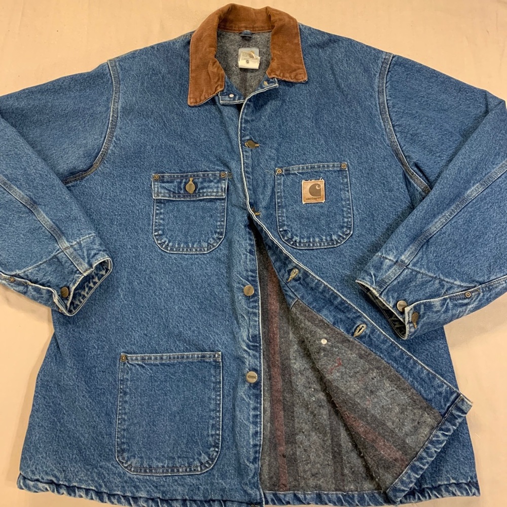 USA Carhartt C59DST Men's Denim Blanket Lined Button Front Chore Jacket XL reg.